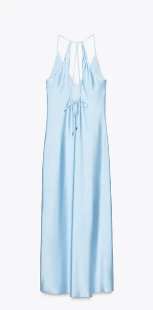Zara Elegant Blue Satin Slip Dress evening wedding holiday thumbnail 6