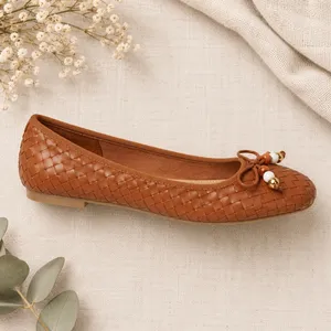Universal Thread Merritt Woven Ballet Flats Cognac Brown Beaded Bow Size 7.5 thumbnail 3