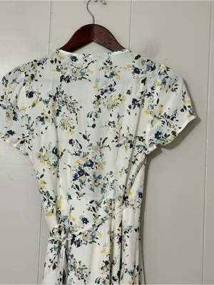 Abercrombie & Fitch Floral Faux Wrap Mini Dress XS White Blue Cottagecore thumbnail 11