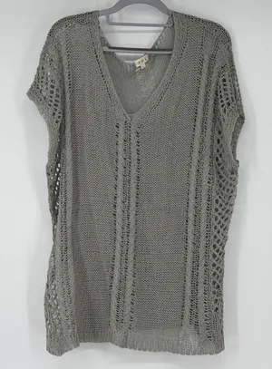 POL Oversized Sage Green Open‎ Knit Crochet V-Neck Poncho Top Large thumbnail 1