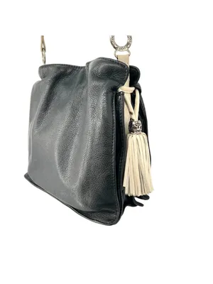 Brighton Boho Western Bucket Slouch Bag Leather Black White Tassel Silver Charms thumbnail 12
