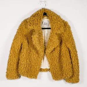 Little Moon Faux Vegan Shaggy Fur Open Front Collared Jacket Yellow XXS thumbnail 1
