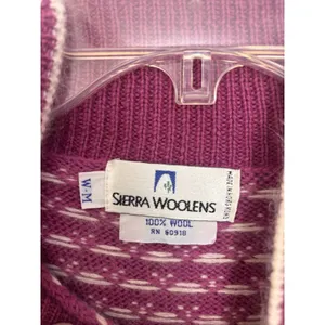 Vtg 90s Sierra Woolens Fair Isle Wool Sweater Pine Tree Print Mock Neck S/M thumbnail 4