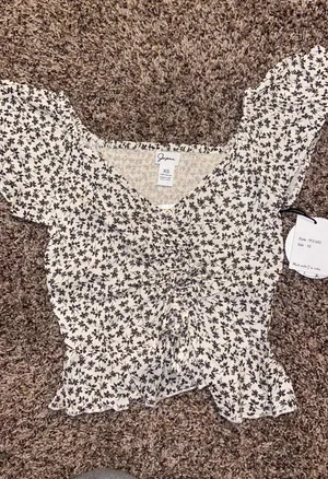 Japna White And Black Patterned Blouse Cinch Top thumbnail 1