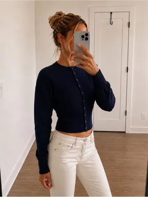 Lioness Head In The Clouds Navy Cropped Cardigan thumbnail 2