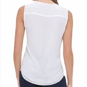TOMMY HILFIGER White Sleeveless Ruffle Front Top M Lined Blouse thumbnail 3