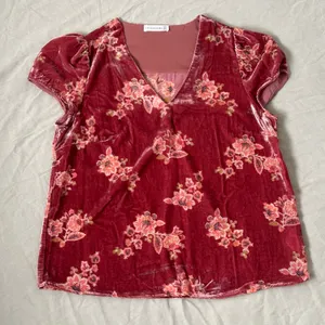 Velvet Burnout Salmon Rose Pink Floral V Neck Blouse Tshirt Top Tee Boho Fairy thumbnail 9