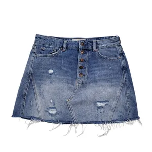 Free People We The Free Mini Jean Skirt Womens 27 Denim Distressed Button Fly thumbnail 2
