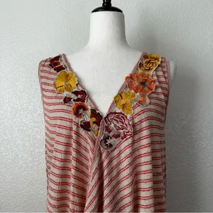 Free People Frida Floral Embroidered Striped Wrap Gauzy Knit Tank Top, Sz Medium thumbnail 3