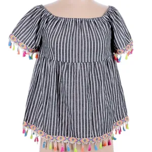 Multicolored Embroidered Top With Vibrant Neon Tassel Tie Pom Poms thumbnail 1