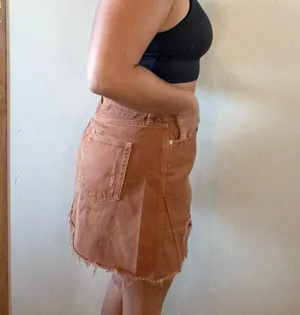 Free People We The Free Brown Distressed Denim Mini Skirt Button Front 31 thumbnail 3