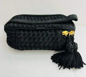 Americana by Sharif Black Woven Cosmetic Bag with Tassel thumbnail 1
