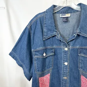 VTG Adriana Plus Size 26 Denim Top Y2K Button Red‎ Floral Patchwork Western 551 thumbnail 3