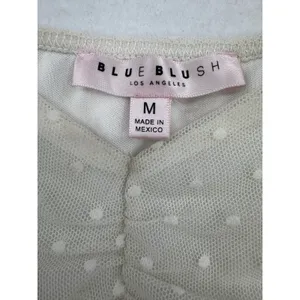 Blue Blush Coquette Crop Top Y2K Romantic Ivory Swiss Dot Mesh Beige Fairycore M thumbnail 6