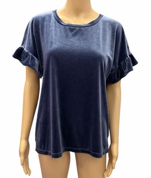 Old Navy Blue Velvet Ruffled Short Sleeve Top Womens Medium thumbnail 1