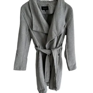Harvé Benard Preppy Grey Wool Blend Tie Wrap Trench Coat Size Women's Medium thumbnail 4