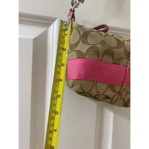 Vintage Y2K Coach Signature Pouch Mini Bag Khaki Pink Canvas thumbnail 10