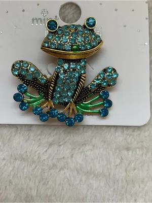 Mint Teal and Green Crystal Frog Brooch Blue thumbnail 2
