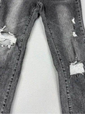 Risen High Rise Crop Flare Jeans 27 Gray Distressed Raw Hem Stretch Y2K thumbnail 3