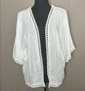 American Eagle Outfitters White Open-Front Top Swimsuit Cover Up Women's Size M thumbnail 1