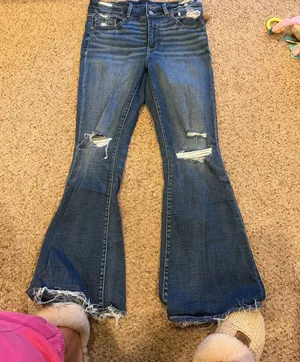 BKE Distressed Dark Blue Flare Jeans thumbnail 1