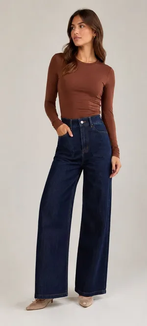 High-Rise Wide Leg Jeans in Dark Indigo Size 29 NWOT thumbnail 1