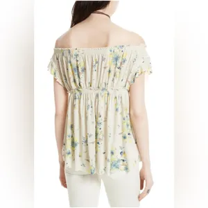 We The Free Sam Off Shoulder Floral Top size Large Ivory Yellow thumbnail 2