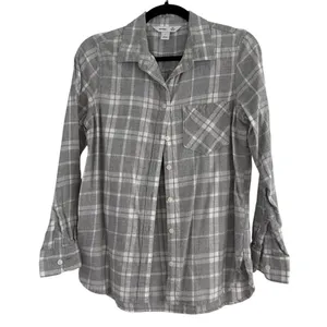 Old Navy Classic Flannel Shirt Grey Plaid Button Down 90s Grunge Small 90s Style thumbnail 1