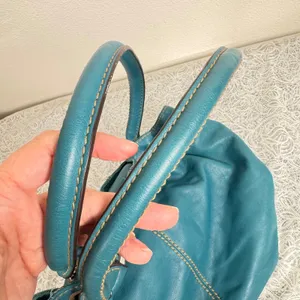 Tignanello Teal Blue Leather Tote Bag Satchel Striped Satin Lining Boho Slouchy thumbnail 3