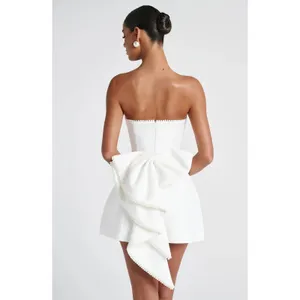 NWT Babyboo Suni Mini Dress Ivory Strapless Bow Cocktail Dress Womens Size XL thumbnail 5