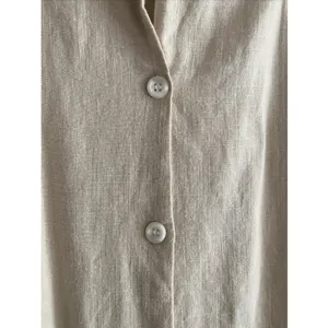 Darphin Ruffle Hem Shirt Dress Womens Size L Tan Linen Blend Button Front Mini thumbnail 4
