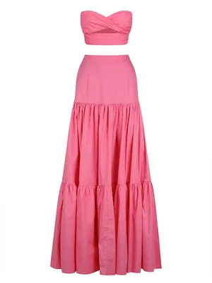 RUNAWAY The Label Ayla Hot Pink Crop Top Tiered Maxi Skirt Set XS thumbnail 3