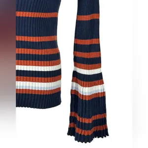 Bar III Striped Ribbed Bell Sleeve Sweater Medium Metallic Knit thumbnail 5