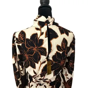 Alexia Admor Mock Neck Belted Maxi Dress Size 6 Brown Floral Print Fall Modest thumbnail 4