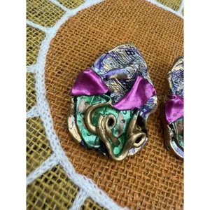 Vtg Mixed Media UNIQUE ABSTRACT‎ ART GEOMETRIC CLIP EARRINGS FASHION 80's thumbnail 2