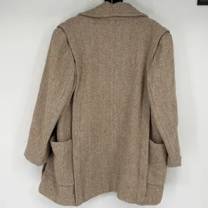Herman Kay Vintage Herringbone Wool Blend Double Breasted‎ Coat Brown Tan USA thumbnail 3