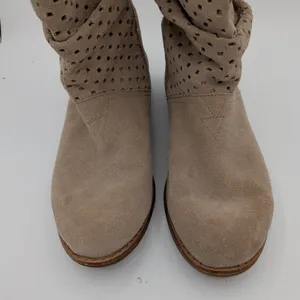 TOMS Serra Slouch Boots Women 8 Taupe Suede Perforated Mid-Calf 710515 Round Toe thumbnail 4