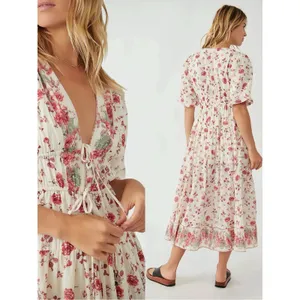 Free People Lysette Maxi Dress in Tea Combo Small Bohemian Gypsy Indian Cotton thumbnail 5