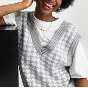 Abercrombie Houndstooth Sweater Vest Gray Preppy Golfcore V Neck Knit Size S thumbnail 3