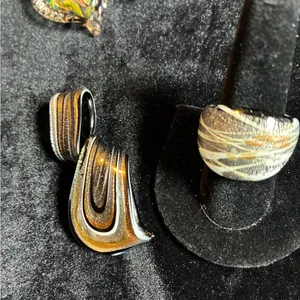 Multicolor Glass Pendant Set and 1 glass ring size 8 thumbnail 3