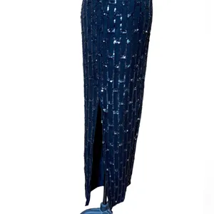 Scala Black Silk Heavily Beaded Sleeveless Long Special Occasion Dress Gown Sz S thumbnail 10
