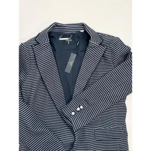 T TAHARI Blazer Size 14 Navy Striped Notched Lapel Jacket Pearl Buttons NEW thumbnail 2