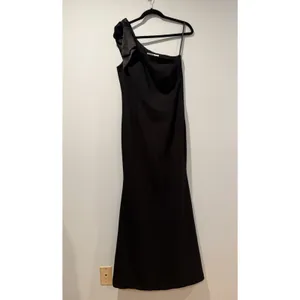 Eliza J Satin Bow One Shoulder Formal Gown Womens 12 Black Prom Minimal Wedding thumbnail 3