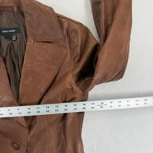 ZARA WOMAN Brown‎ Leather Blazer Jacket Button Front Outerwear Size Medium thumbnail 3