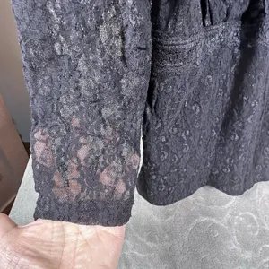 Banana Republic Black Lace Wrap Top Women Large Ribbon Waist Tie Victorian Whimsigoth Romantic thumbnail 4