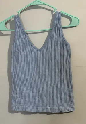 Aura Ribbed Stretch‎ XL/XXL Cropped Tank Top for Yoga Workout Blue thumbnail 1