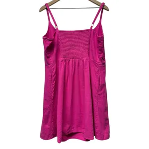Old Navy Dress Womens XL Pink‎ Linen Blend Smocked Mini Sleeveless Babydoll thumbnail 2