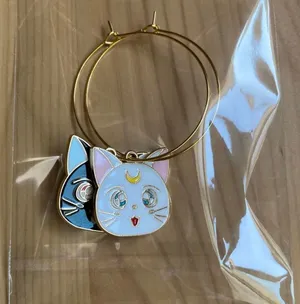 Handmade Hoop Earring Sailor Moon Cats Luna Artemis Kawaii Gift thumbnail 2