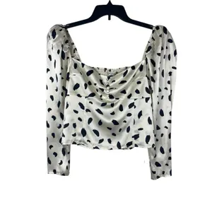 Reformation Abigale Top Silk Polka Dot Puff Sleeve Smocked Crop Size 10 NWT thumbnail 3