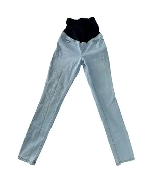 Isabel Maternity by Ingrid & Isabel Light Blue Skinny Jeans with Black Waistband thumbnail 1